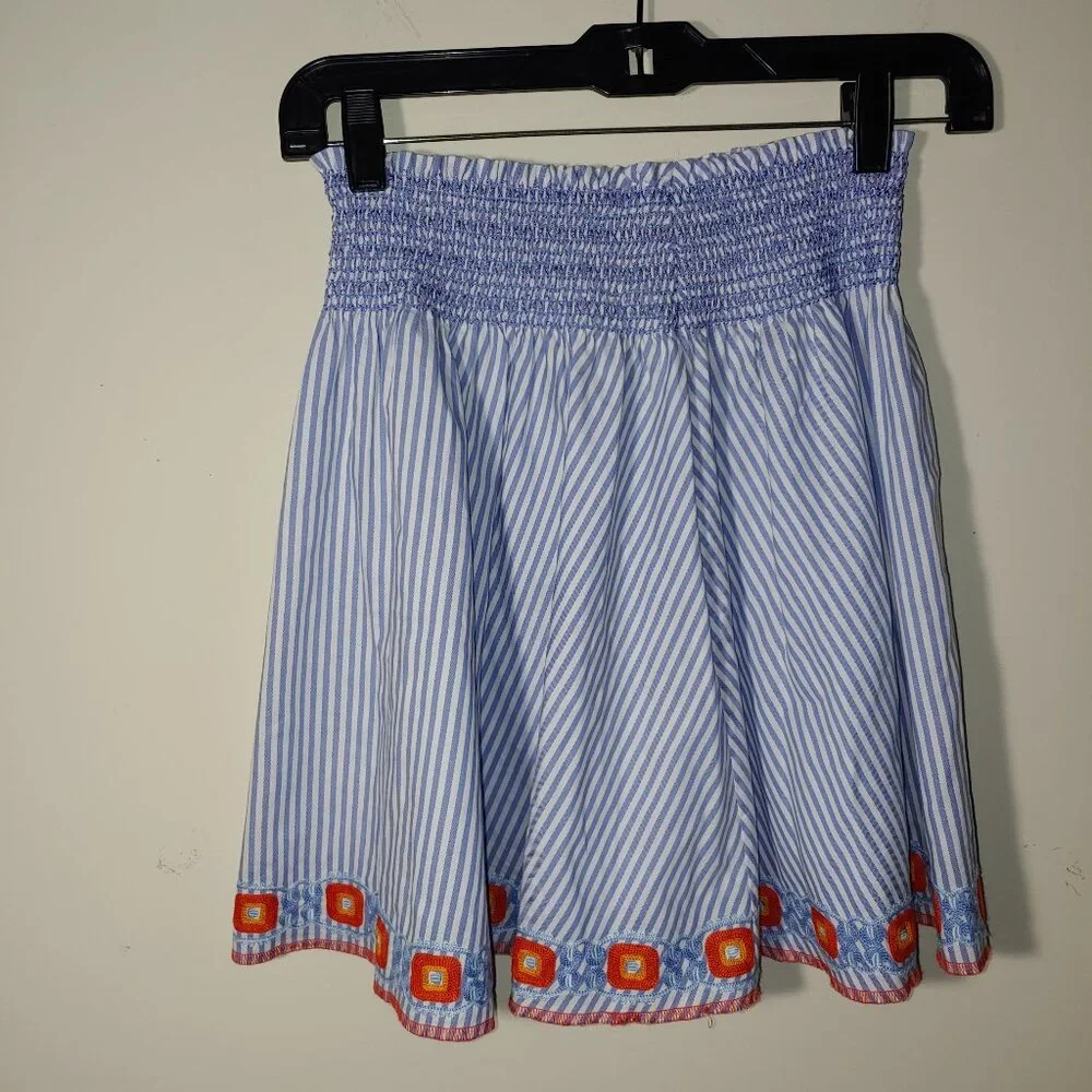 Tory Burch Blue and White Smocked Waist Mini Skirt Size XS